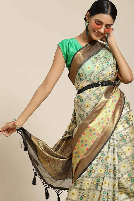 Buy Chaya Beige Art Silk Ikat One Minute Saree Online