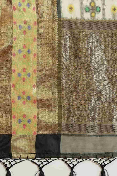 Buy Chaya Beige Art Silk Ikat One Minute Saree Online - Zoom In