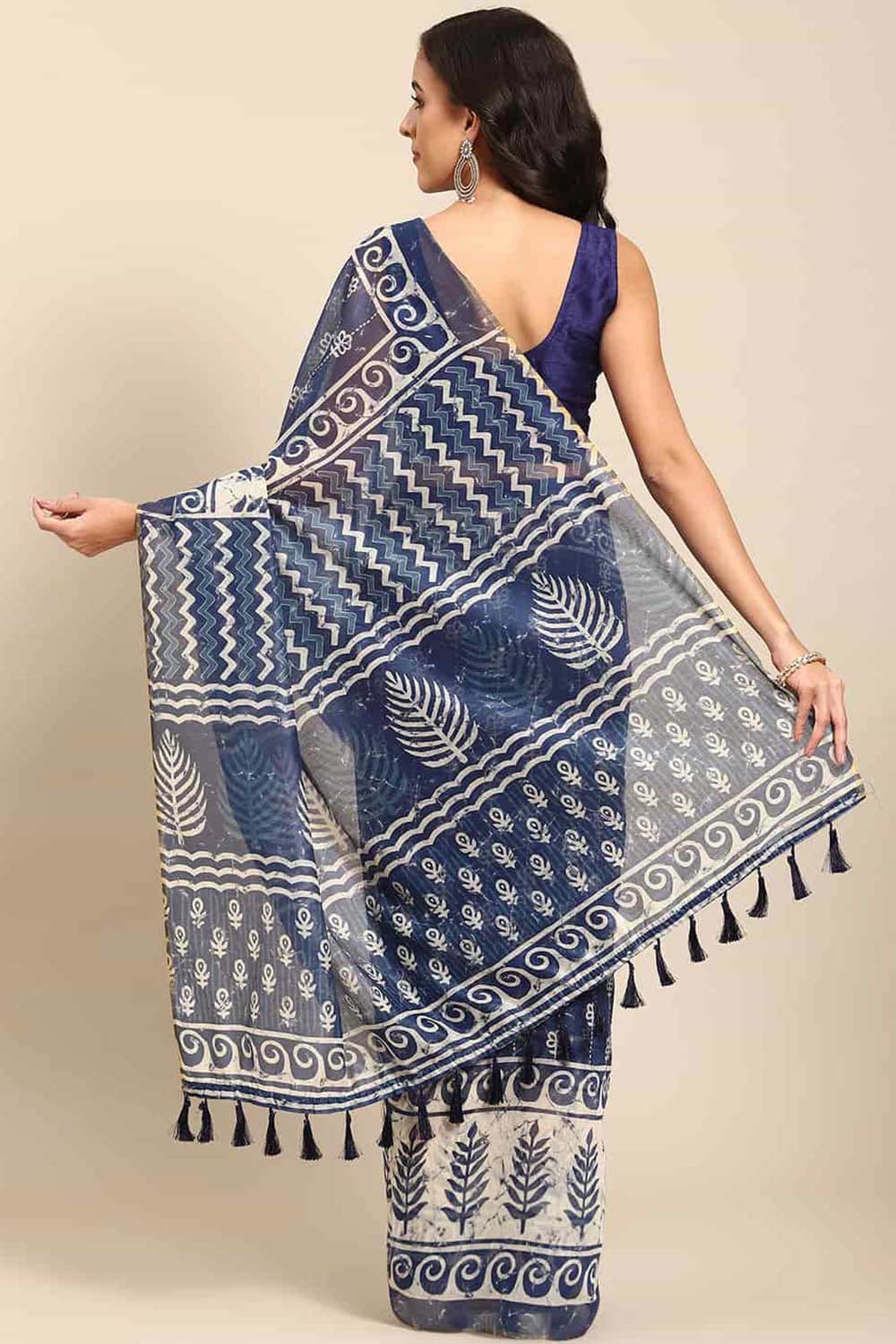 Shop Indigo Multi-Color Cotton Block Printed One Minute Saree at best offer at our  Store - One Minute Saree