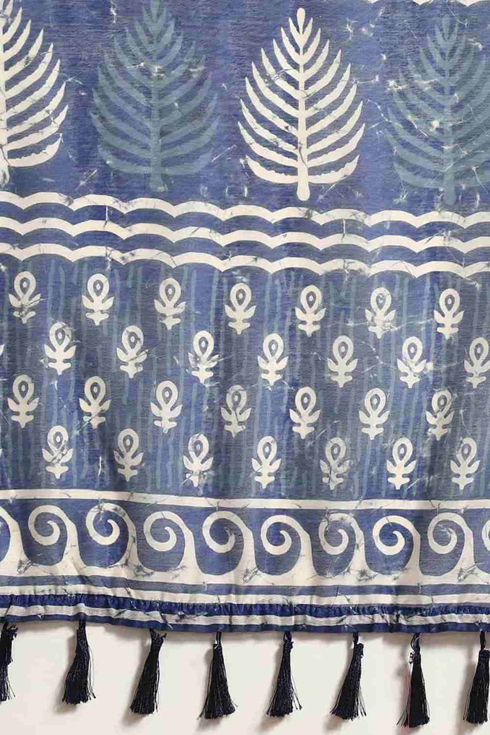 Buy Indigo Multi-Color Cotton Block Printed One Minute Saree Online - Back