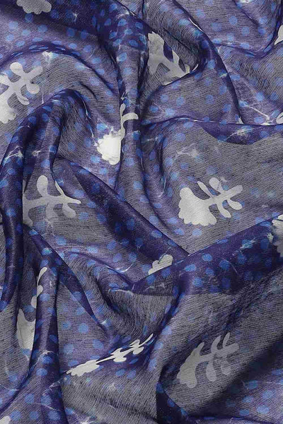 Buy Noor Blue Cotton Block Printed One Minute Saree Online - Front