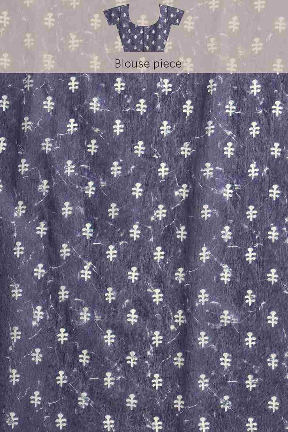 Buy Noor Blue Cotton Block Printed One Minute Saree Online - Zoom In