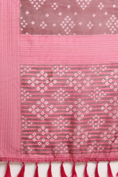 Buy Hema Pink Poly Cotton Bandhani Printed One Minute Saree Online