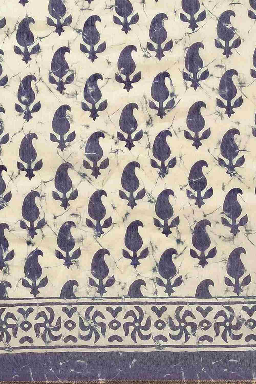 Buy Neeta Blue Cotton Block Printed One Minute Saree Online