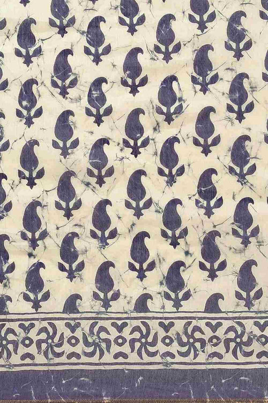 Buy Neeta Blue Cotton Block Printed One Minute Saree Online