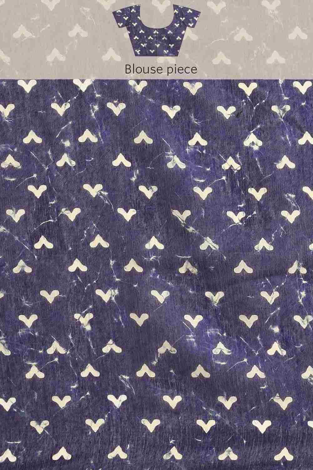 Buy Neeta Blue Cotton Block Printed One Minute Saree Online - Zoom In