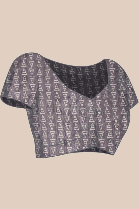 Buy Gora Black Cotton Block Printed One Minute Saree Online - Side