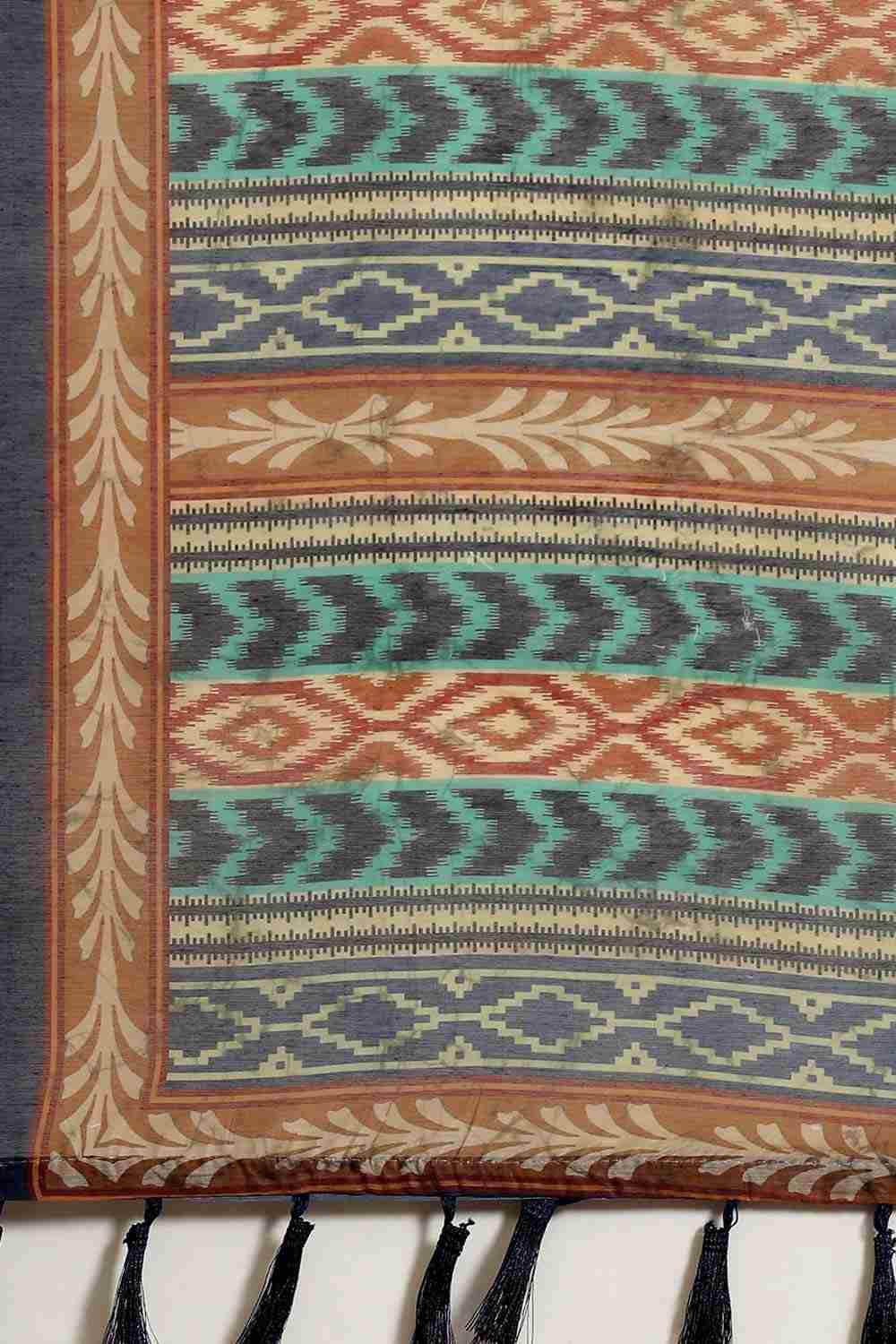 Buy Shubha Multicolor Cotton Block Printed One Minute Saree Online - Front