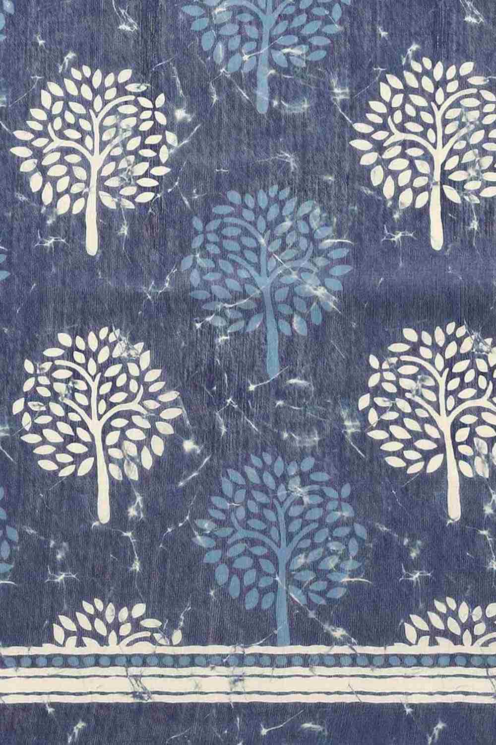 Buy Nisha Blue Cotton Block Printed One Minute Saree Online