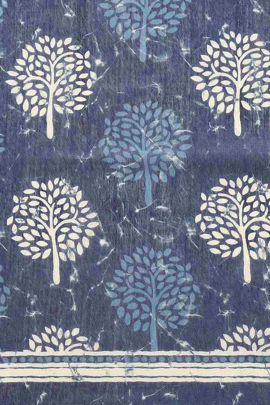 Buy Nisha Blue Cotton Block Printed One Minute Saree Online