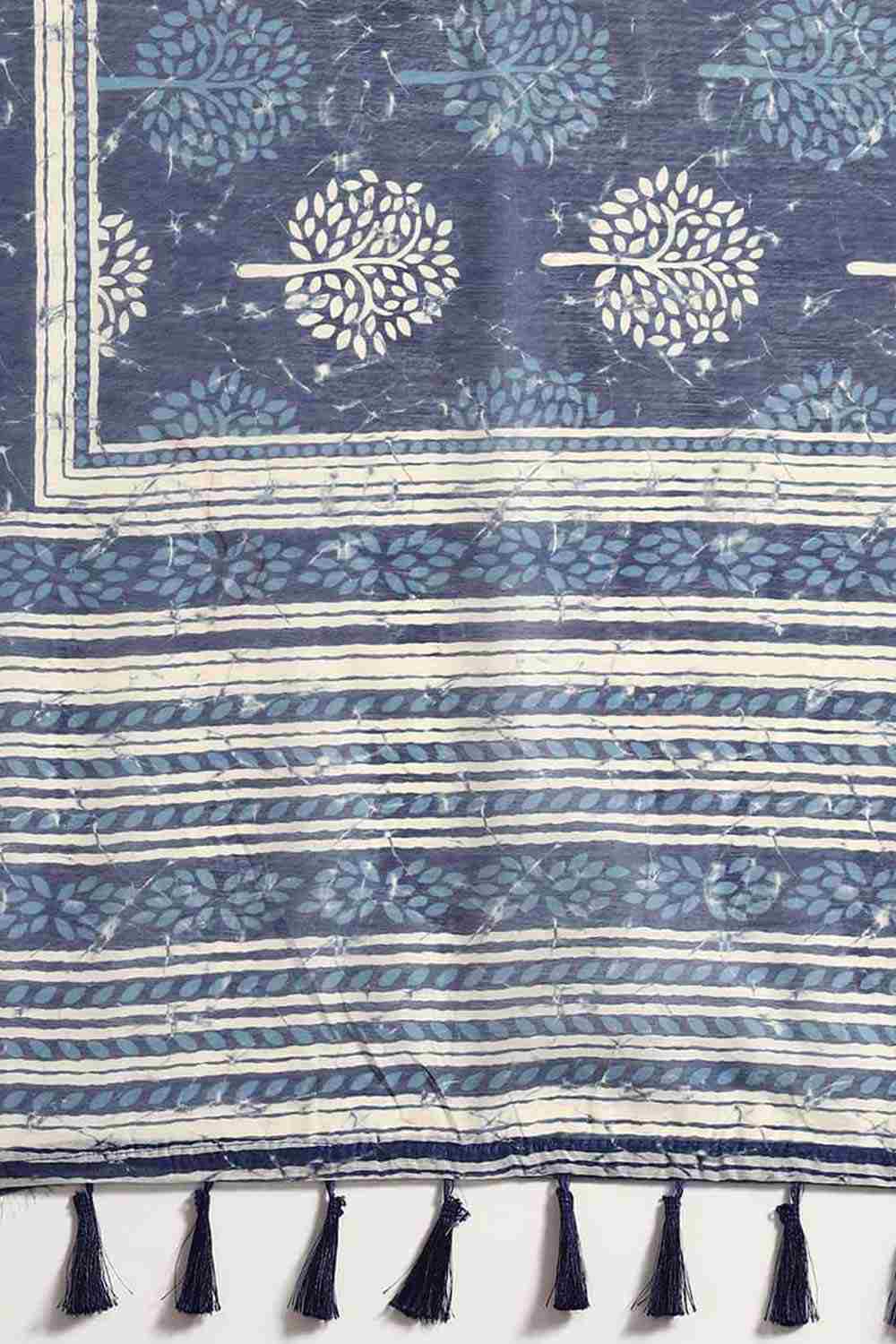 Buy Nisha Blue Cotton Block Printed One Minute Saree Online - Back