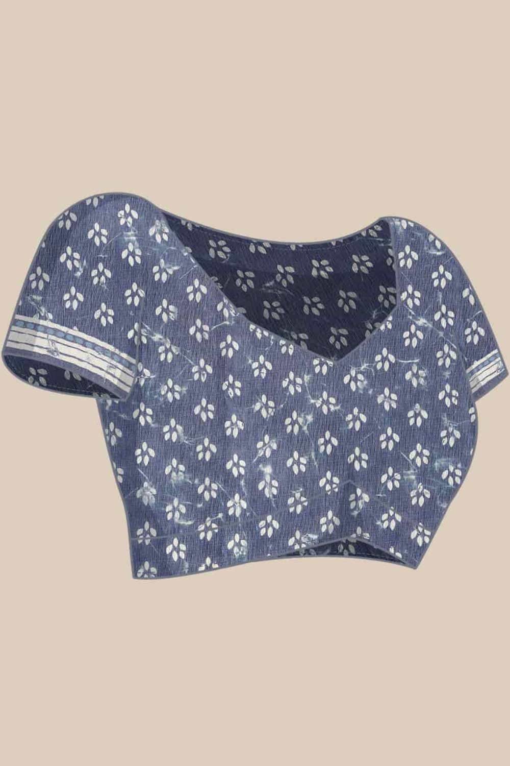 Buy Nisha Blue Cotton Block Printed One Minute Saree Online - Side