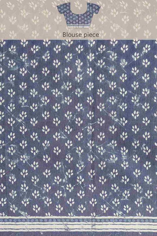Buy Nisha Blue Cotton Block Printed One Minute Saree Online - Zoom In