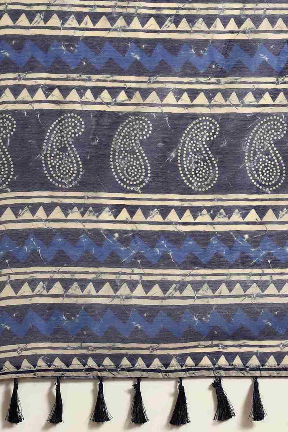 Buy Madhuri Blue Cotton Block Printed One Minute Saree Online - Front