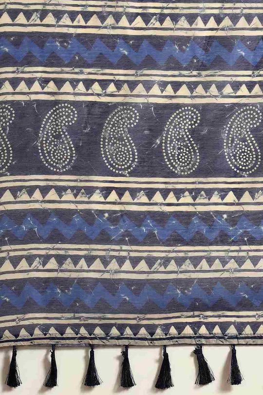 Buy Madhuri Blue Cotton Block Printed One Minute Saree Online - Front