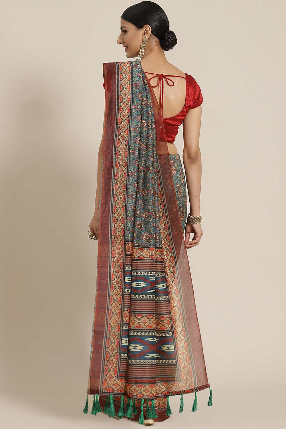 Shop Kasia Multi-Color Cotton Block Printed One Minute Saree at best offer at our  Store - One Minute Saree