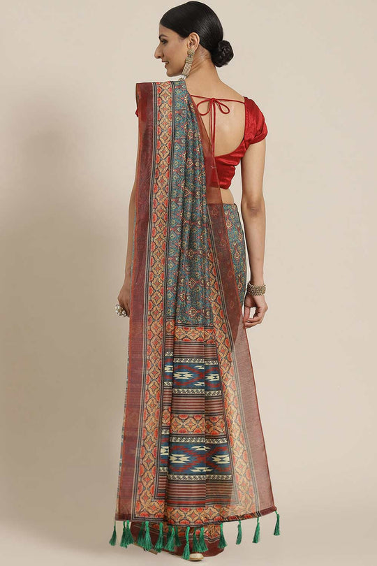 Shop Kasia Multi-Color Cotton Block Printed One Minute Saree at best offer at our  Store - One Minute Saree