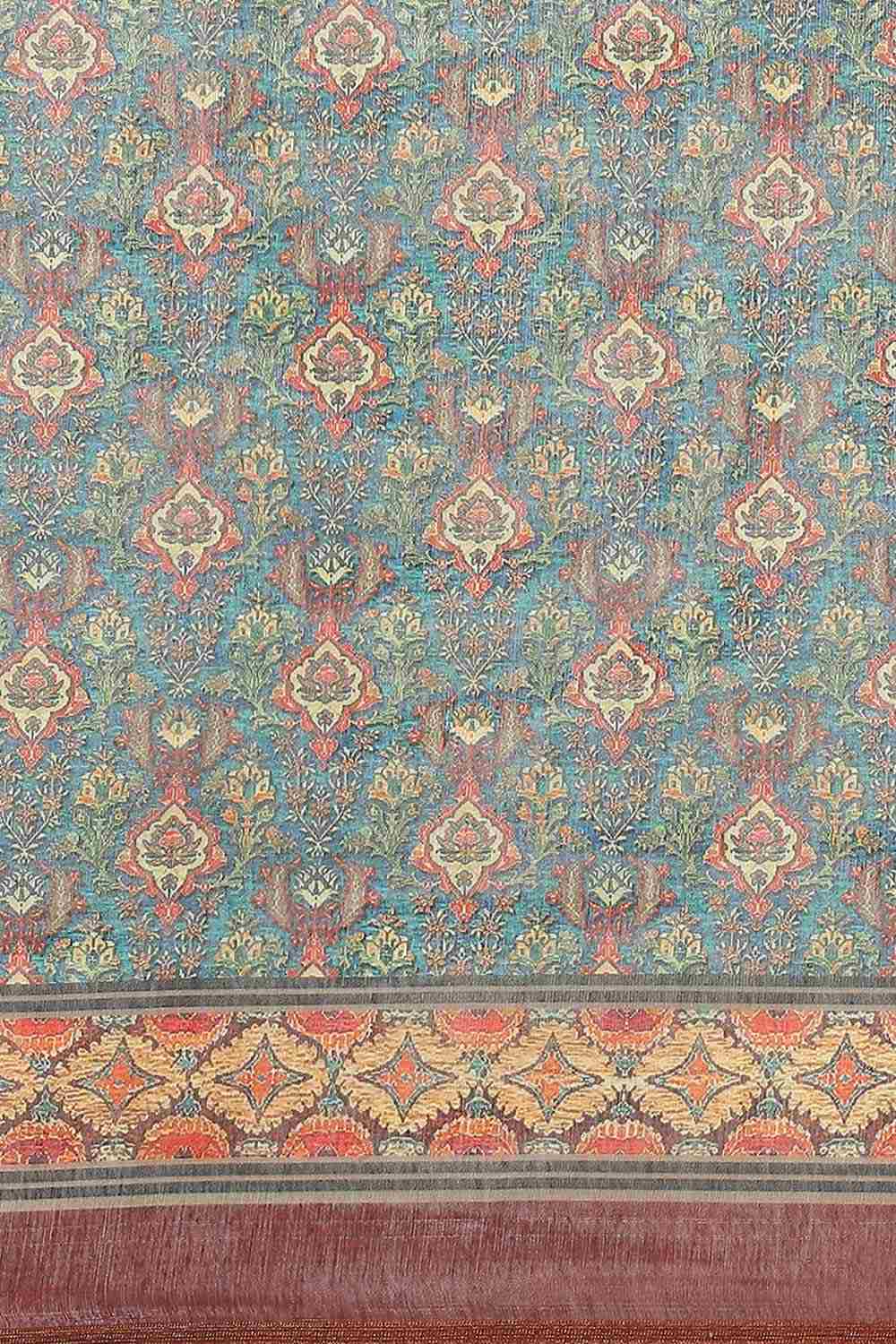 Buy Kasia Multi-Color Cotton Block Printed One Minute Saree Online - Back