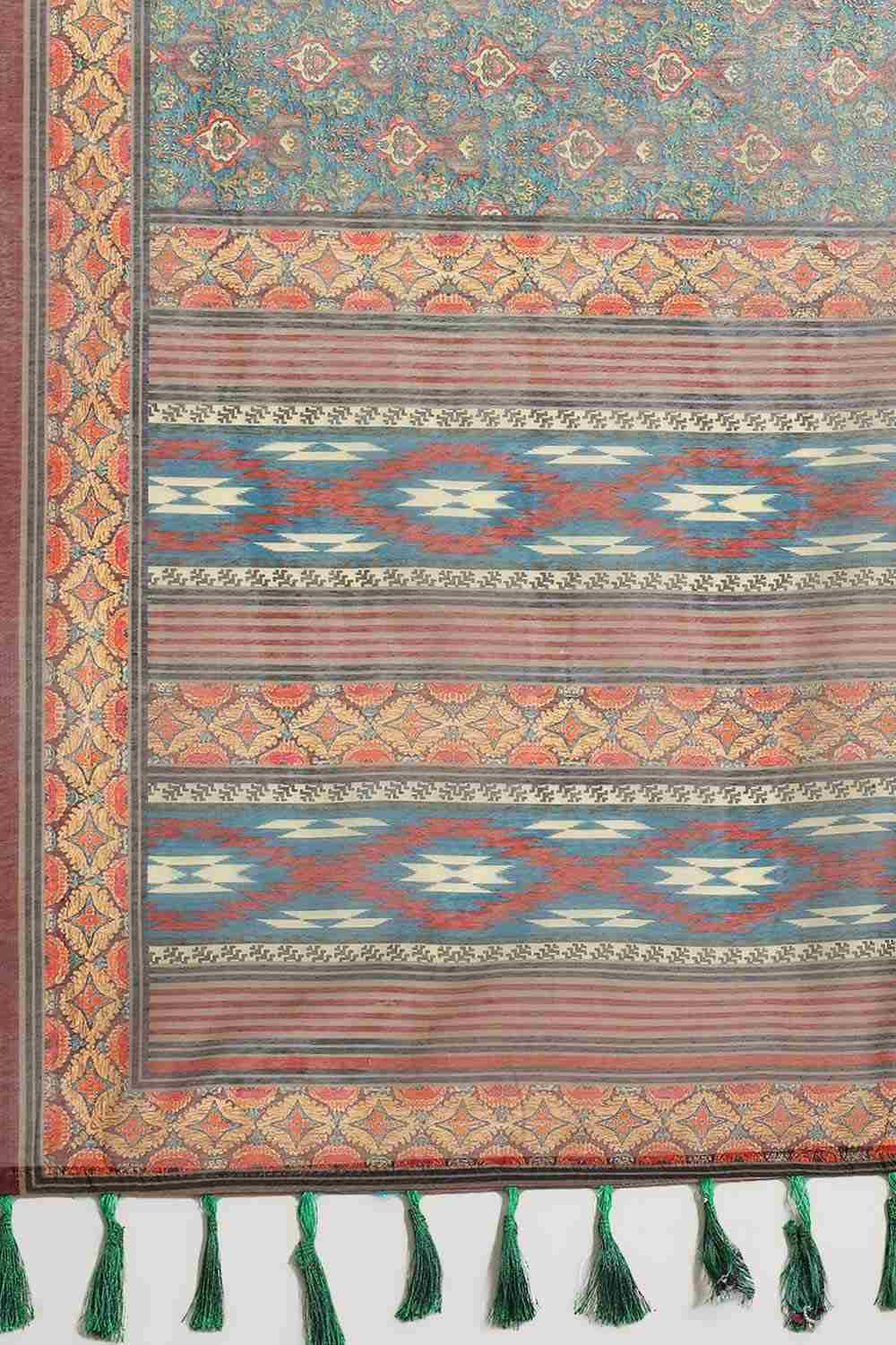 Buy Kasia Multi-Color Cotton Block Printed One Minute Saree Online - Front