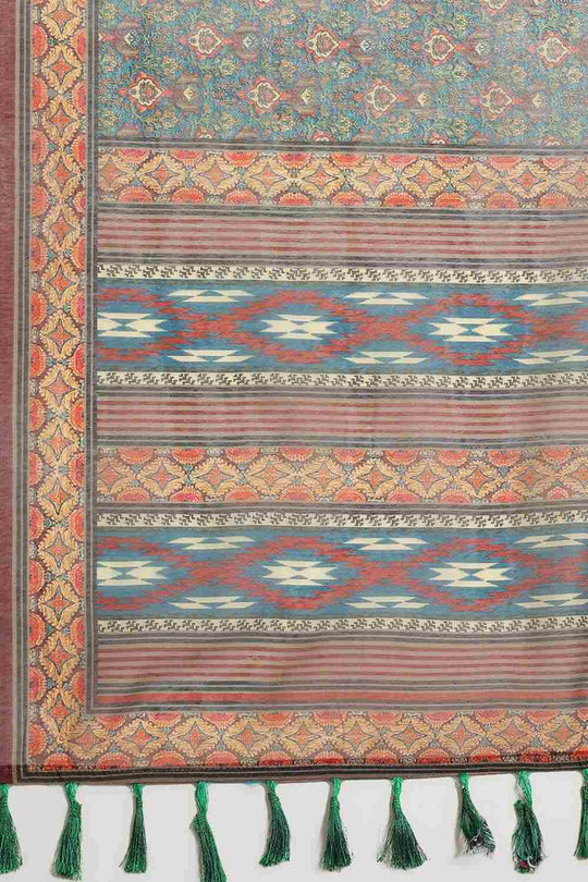 Buy Kasia Multi-Color Cotton Block Printed One Minute Saree Online - Front