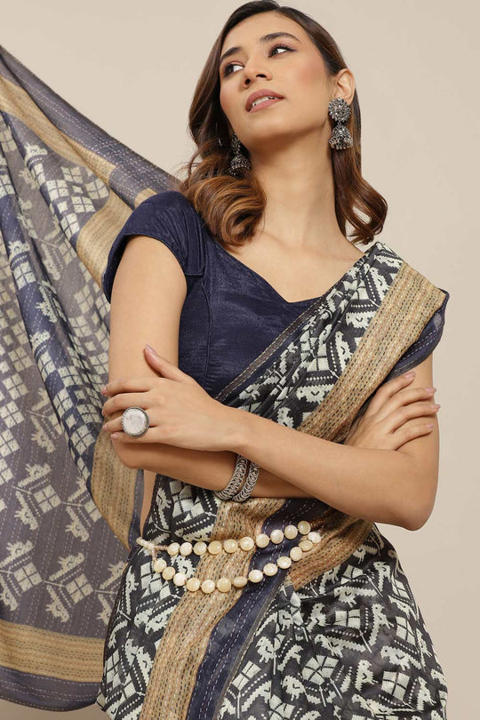 Buy Morah Black Cotton Block Printed One Minute Saree Online