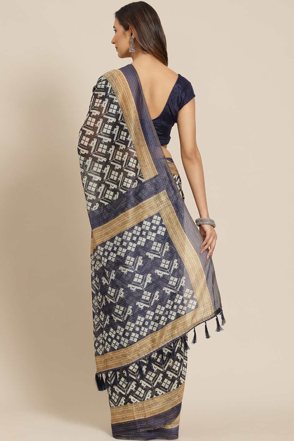 Shop Morah Black Cotton Block Printed One Minute Saree at best offer at our  Store - One Minute Saree