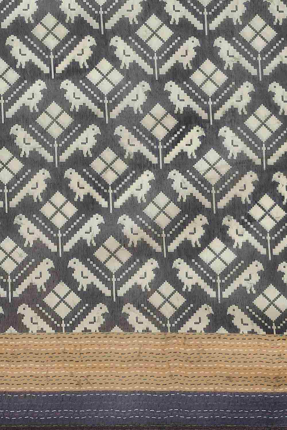 Buy Morah Black Cotton Block Printed One Minute Saree Online - Back