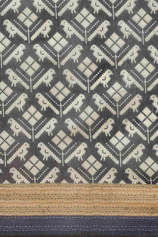 Buy Morah Black Cotton Block Printed One Minute Saree Online - Back