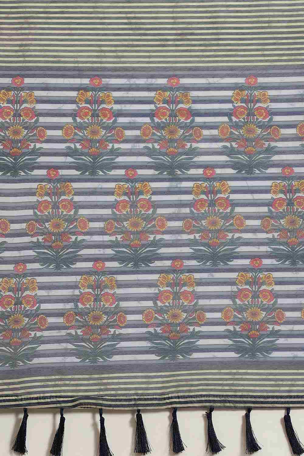 Buy Chantrelle Blue Cotton Block Printed One Minute Saree Online - Front