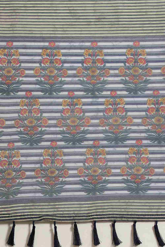 Buy Chantrelle Blue Cotton Block Printed One Minute Saree Online - Front