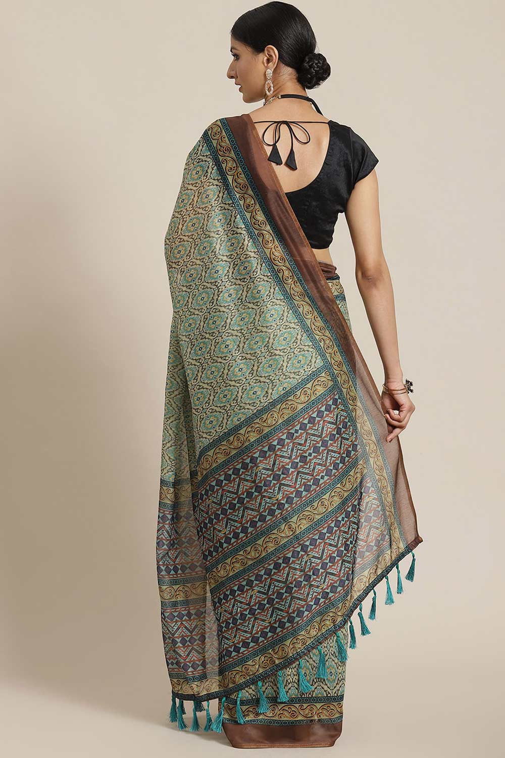Shop Nora Green Cotton Block Printed One Minute Saree at best offer at our  Store - One Minute Saree