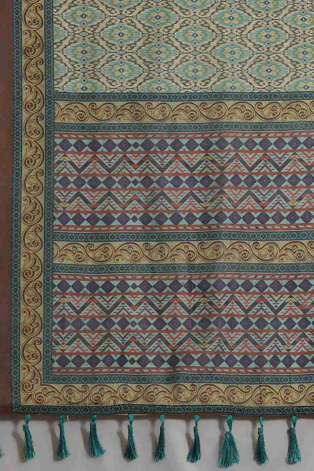 Buy Nora Green Cotton Block Printed One Minute Saree Online - Back