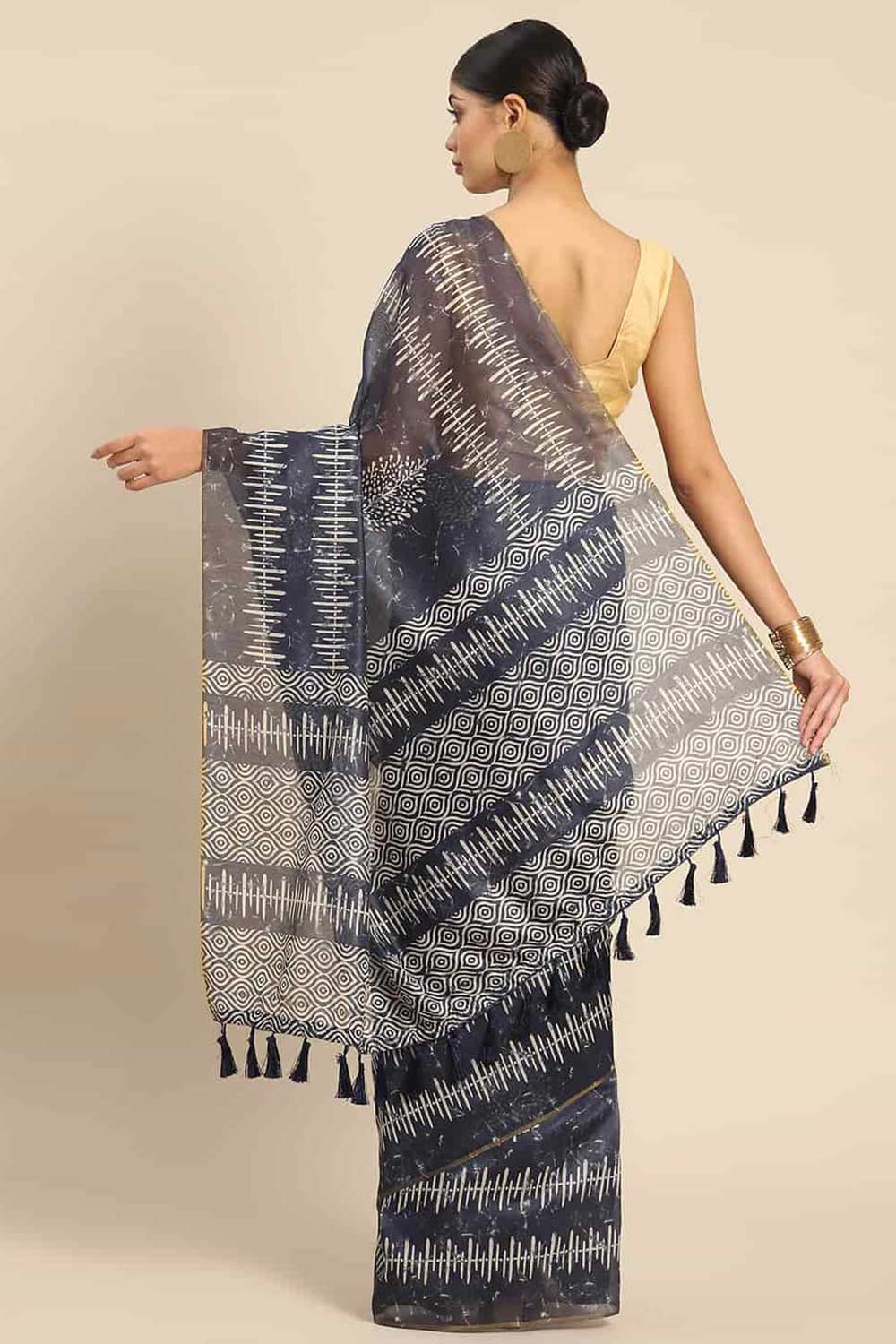Shop Silia Blue Cotton Block Printed One Minute Saree at best offer at our  Store - One Minute Saree