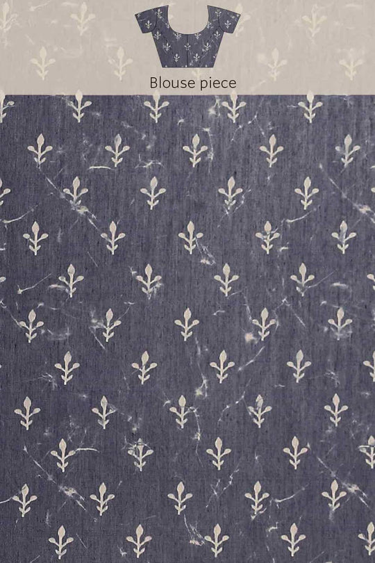 Buy Silia Blue Cotton Block Printed One Minute Saree Online - Zoom In