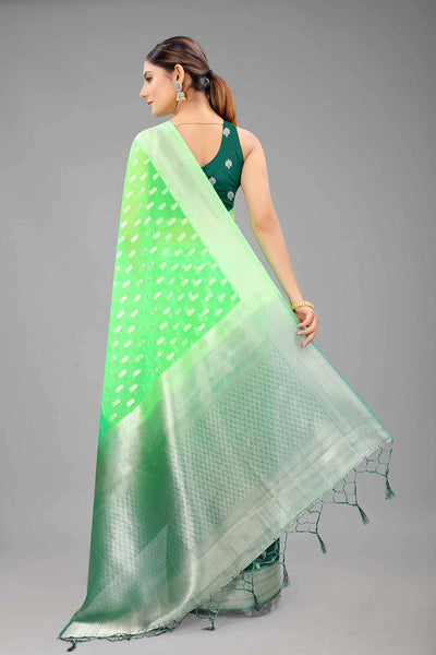 Shop Paan Green Nylon Organza Ethnic Motifs Banarasi One Minute Saree at best offer at our  Store - One Minute Saree