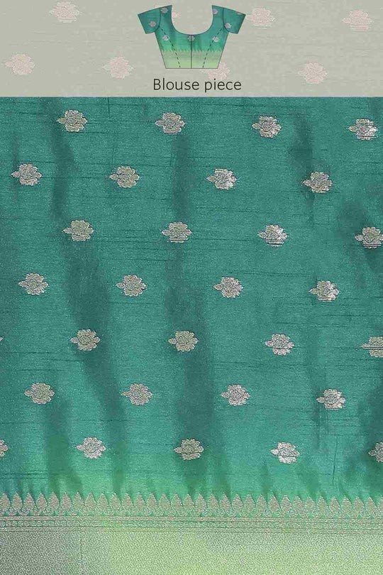 Buy Paan Green Nylon Organza Ethnic Motifs Banarasi One Minute Saree Online - Zoom In