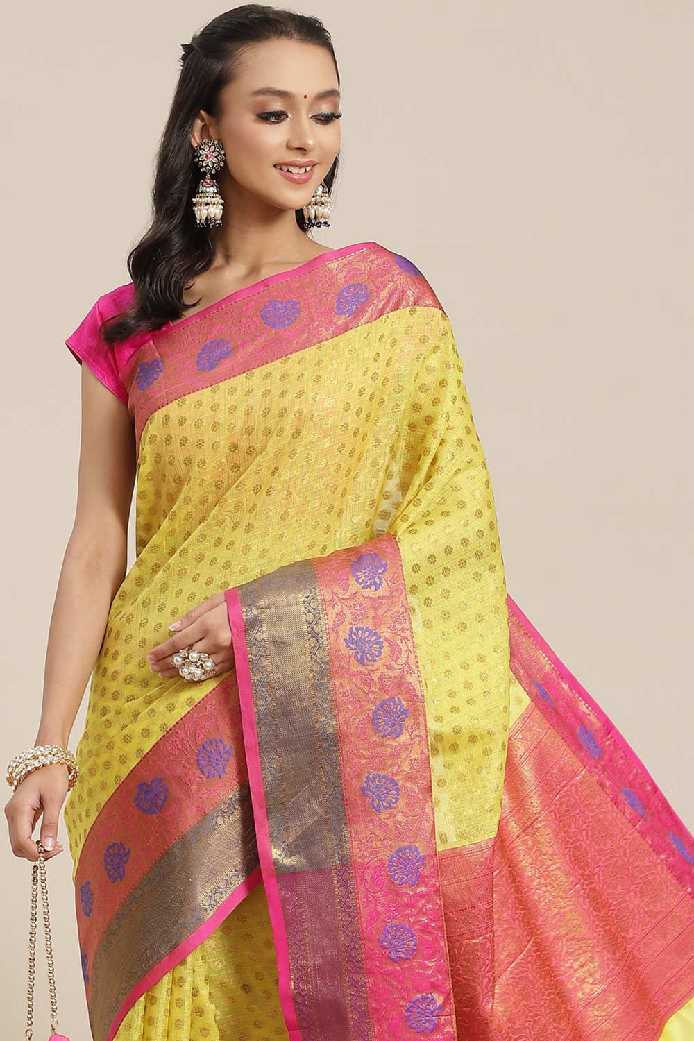 Buy Sonia Multi-Color Soft Art Silk Floral Banarasi One Minute Saree Online