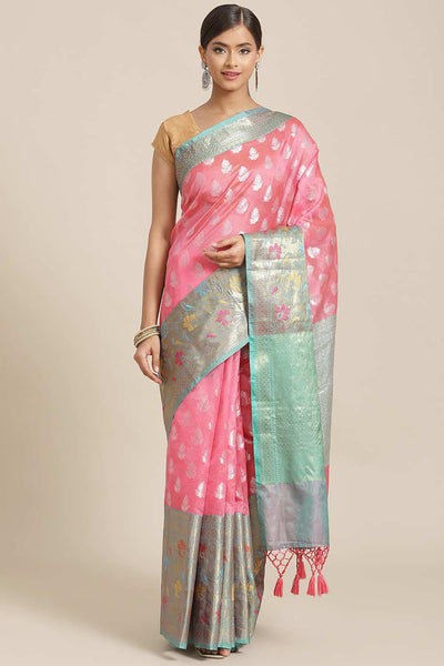 Buy Paris Light Pink Art Silk Ethnic Motifs Banarasi One Minute Saree Online - One Minute Saree