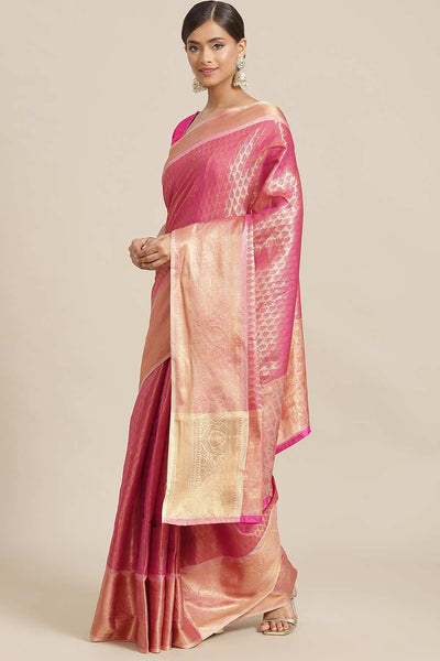 Buy Patricia Pink Art Silk Banarasi One Minute Saree Online - One Minute Saree