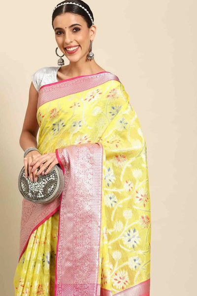 Buy Lori Multi-Color Art Silk Floral Printed Brocade One Minute Saree Online