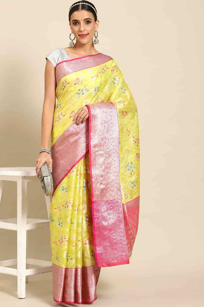 Buy Lori Multi-Color Art Silk Floral Printed Brocade One Minute Saree Online - One Minute Saree