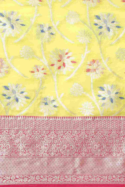 Buy Lori Multi-Color Art Silk Floral Printed Brocade One Minute Saree Online - Back