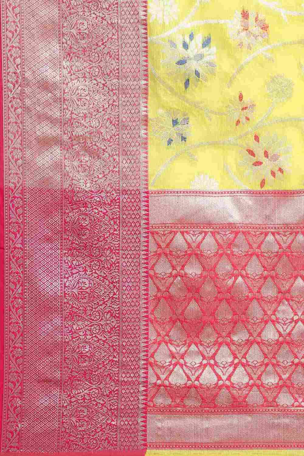 Buy Lori Multi-Color Art Silk Floral Printed Brocade One Minute Saree Online - Front