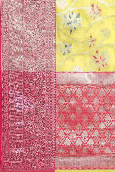 Buy Lori Multi-Color Art Silk Floral Printed Brocade One Minute Saree Online - Front