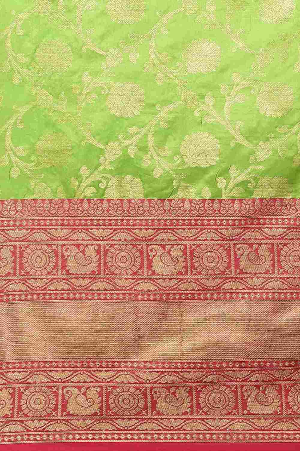 Buy Sheila Parrot Green Art Silk Floral Brocade One Minute Saree Online - Back