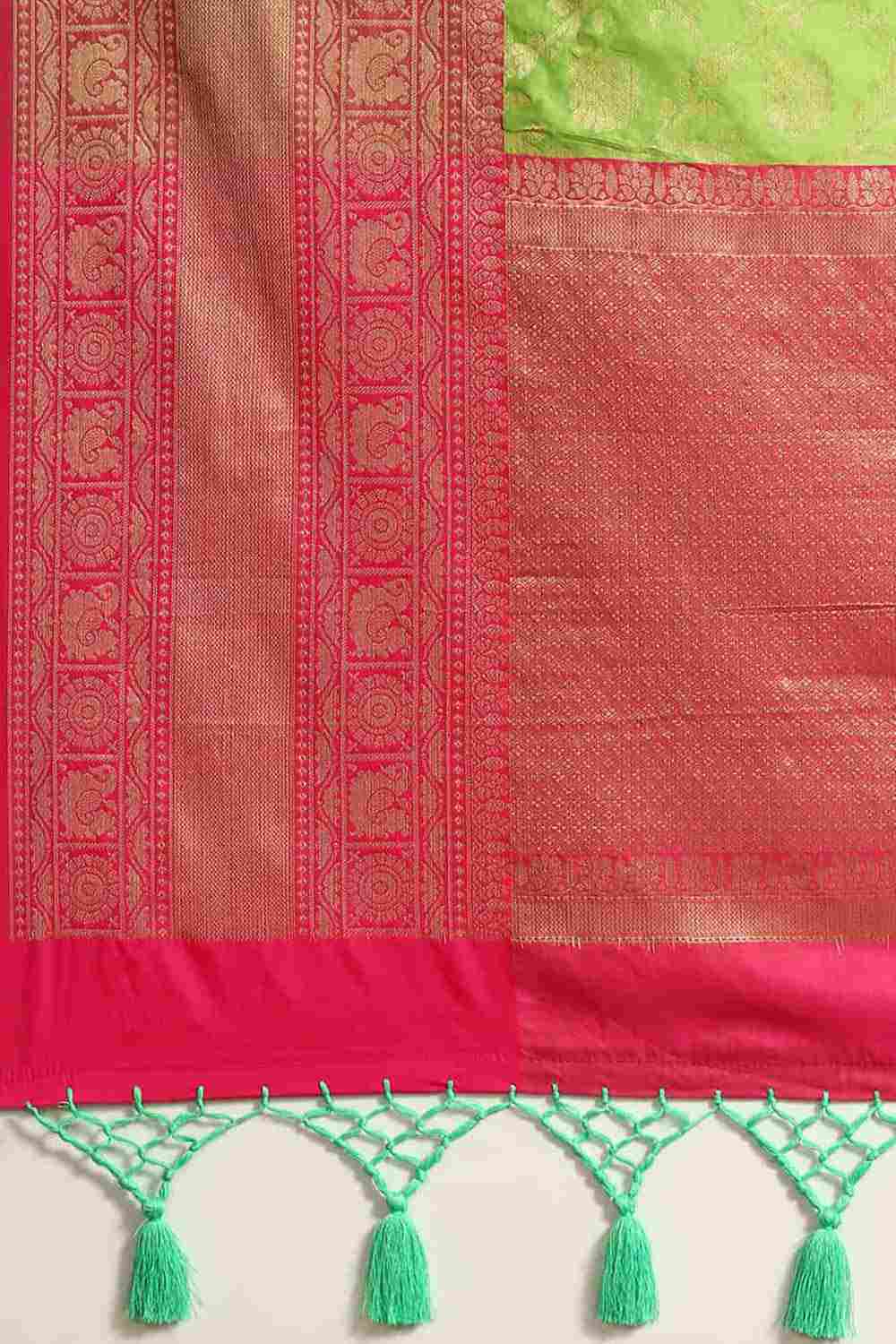 Buy Parrot Green Art Silk floral brocade Saree Online - Zoom Out 