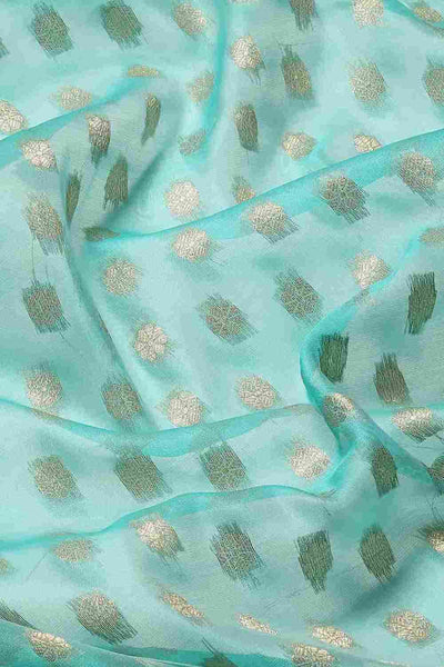 Buy Surbhi Teal Art Silk Ethnic Motifs Banarasi One Minute Saree Online - Side