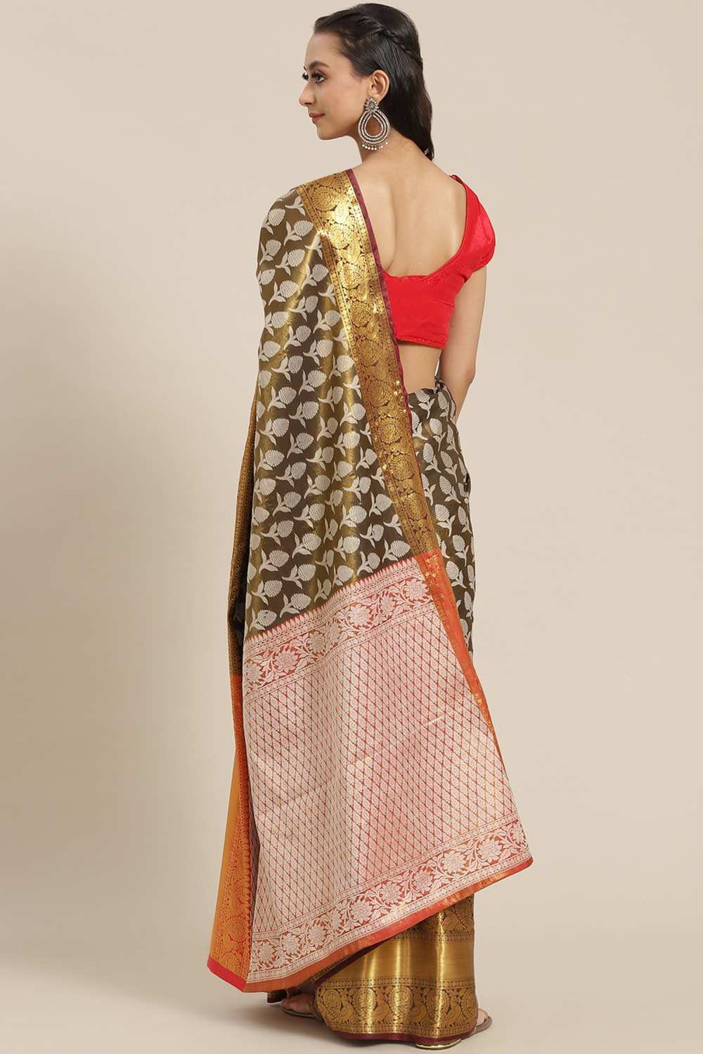 Shop Olivia Soft Art Silk Floral Printed Banarasi One Minute Saree at best offer at our  Store - One Minute Saree