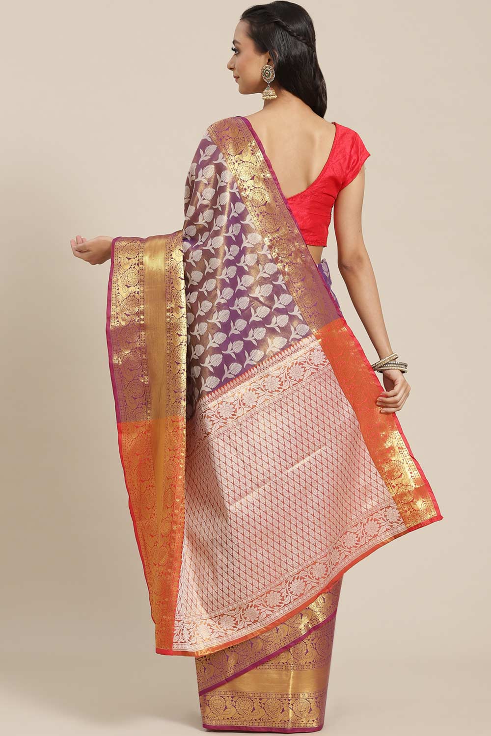 Buy Purple Soft Art Silk Floral Printed Banarasi Saree Online - Front 