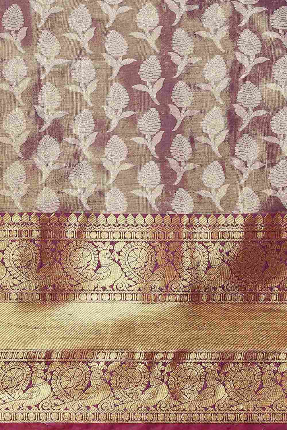 Buy Lydia Purple Soft Art Silk Floral Printed Banarasi One Minute Saree Online